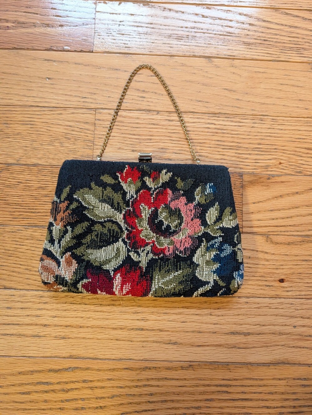 Vintage Floral Tapestry Needlepoint Handbag Colorful Woven Retro Cottagecore Vtg